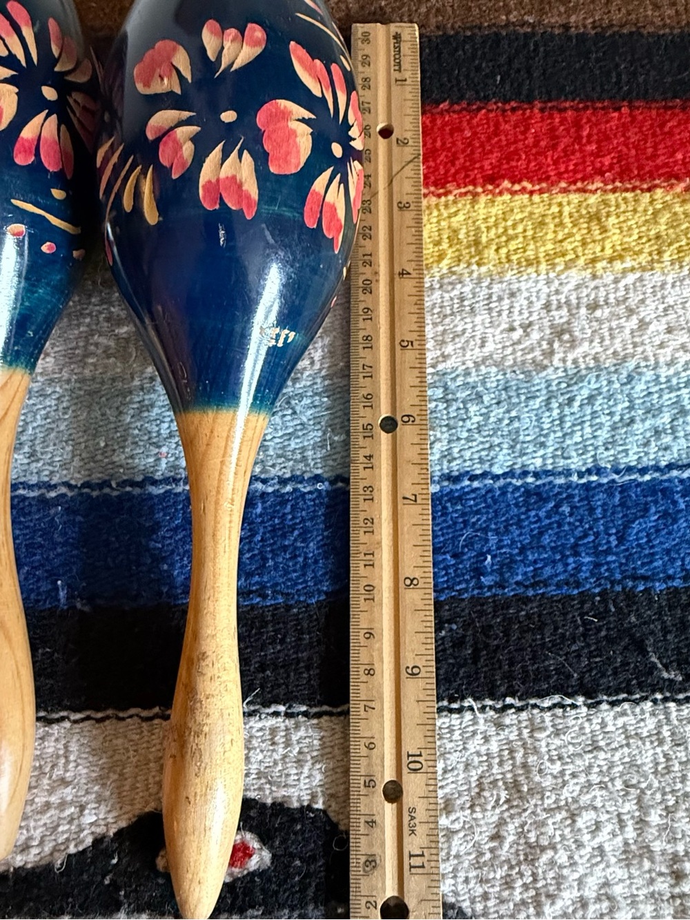 Decorative Mexican Hand Carved and Painted Floral Pair of Maracas - Picture 4 of 4